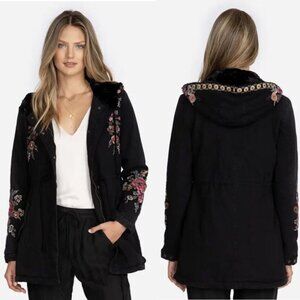 Johnny Was Sabah Faux Fur Lined Military Jacket Small